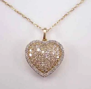 1.20Ct Round Cut Moissanite Puffy Cluster Heart Pendant 14K Yellow Gold Plated - Picture 1 of 6