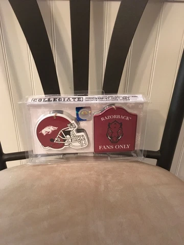 ARKANSAS RAZORBACKS FOOTBALL HELMET AND FANS ONLY ORNAMENTS Cover