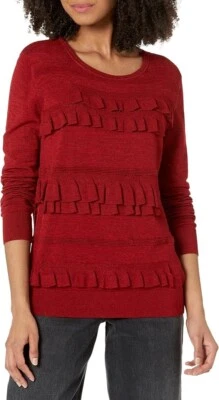 Diane Von Furstenberg DVF Size S Merino Wool Benni Ruby Red Ruffle Front Sweater - Image 1 of 4