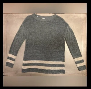 Staffelei grauer Pullover mit Farbblock creme gestreifte Ärmel und Saum Damen Größe L " - Bild 1 von 10