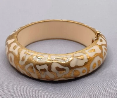 Brazalete Brazalete con Bisagras Crema y Oro Cierre Magnético Placa de Oro y Resina 7.5" Foto 1 de 4
