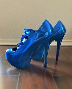 BORDELLO Teeze 09 Royal Blue Satin Ribbon 6" Heels Platform Shoes US 6 - Picture 1 of 4
