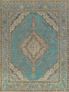 Vintage Türkis Blau Übergefärbt Handgeknüpft Traditionell Wohnzimmer Teppich 10x12 - Bild 1 von 21