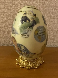 REAL Goose Egg Decorated On Gold Display Stand One Of A Kind / Gift / 20th Cent - Picture 1 of 8