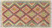 Afghan Maimana Kelim Teppich 80x160 Handgewebt Bunt Geometrisch Handarbeit