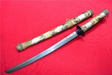 Japanese Sword Samurai Katana Signed Folded Steel Blade Copper Animal SheathF503