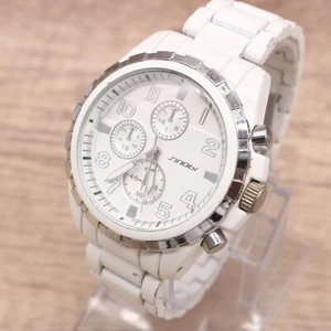 Sinobi Chronograph Watch Mens Stainless Steel White Tone Quartz Casual Big Dial - Picture 1 of 9