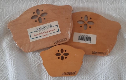 3 Longaberger Wood Bread Basket Single  Wood Dividers 2 Larger 1 Small Cover