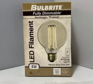 BULBRITE FULLY DIMMABLE 5W LED FILAMENT ANIQUE G25 - Picture 1 of 3