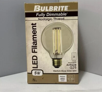 BULBRITE FULLY DIMMABLE 5W LED FILAMENT ANIQUE G25 - Image 1 of 3