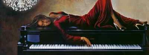 QUADRO STAMPA TELA CANVAS donna sul pianoforte salone camera classico moderno - Foto 1 di 3