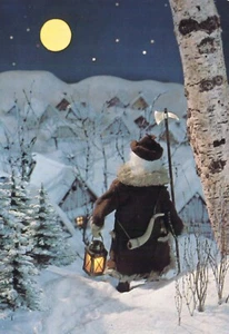 Veselé Vánoce Frohe Weihnachten Weihnachtsmann Laterne Mond Tschechien 1982 Janus Foto Postkarte - Bild 1 von 2