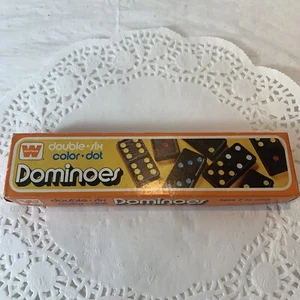 Vintage Whitman Double Six Colored Dot Dominoes Model 4646 Made in Taiwan OG Box - Picture 1 of 15