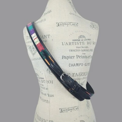 Vintage Western Textile Belt X Large Black Leather - Image 1 of 4