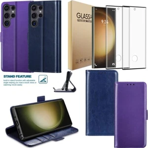 For Samsung Galaxy S23 Ultra Case Shockproof Leather Wallet Cover Tempered Glass - Picture 1 of 24