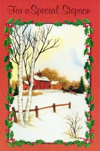 Merry CHRISTMAS Card FOR STEPSON, Winter Farm by Premium Greetings + Envelope - Picture 1 of 4