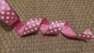 Ribbon WIRE EDGE Spring Colors Pink w/ White Polka Dots  2.5 in.  5 Yds New - Picture 1 of 4