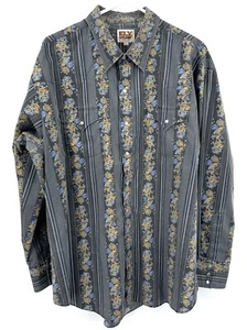 Ely Cattleman Shirt Men's Size XXL Gray Floral Print Vintage Pearl Snap - Picture 1 of 4