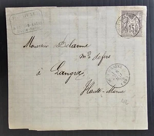 1878 France Entire ties 15c stamp cd Scey-sur-Saône-Langres - Picture 1 of 4