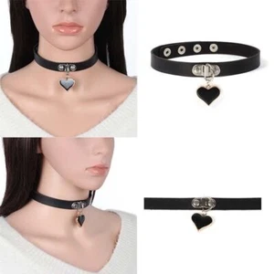 Rock Damen Herz PU Punk Gothic Leder Halskette Chocker - Bild 1 von 15