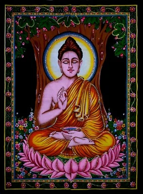 Religious Lord Buddha Ethnic Yoga Bed Poster Wall Hanging Sequin Tapestry Boho - Image 1 of 3