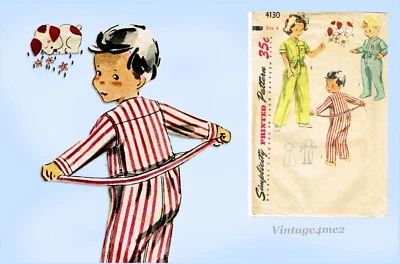 Simplicity 4130: 1950s Sweet Toddler Puppy Pajamas Size 4 Vintage Sewing Pattern - Image 1 of 4