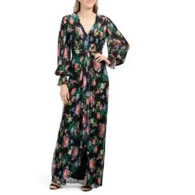 $638 TADASHI SHOJI VESTIDO/VESTIDO LARGO MILO FLORAL PLISADO DELANTERO TRASERO VOLANTES PUÑOS 6 Foto 1 de 4