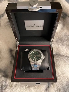 Jerome Lemars Rodin Silver Bezel Green Dial 44 mm Automatic Diver w SS Bracelet - Picture 1 of 4