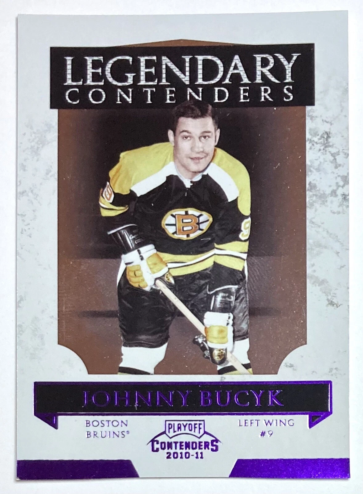 2010-11 PANINI CONTENDERS BRUINS JOHNNY BUCYK LEGENDARY CONTENDERS PURPLE /100