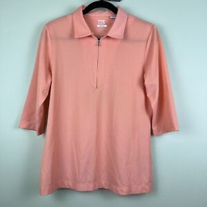 Cutter & Buck Sz Large Womens Orange Drytec Pullover 1/4 Zip Polo Golf Shirt