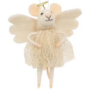 Angel Mouse Ornament - Wool White Mouse with Wings Halo Sparkle Dress Christmas - Picture 1 of 3