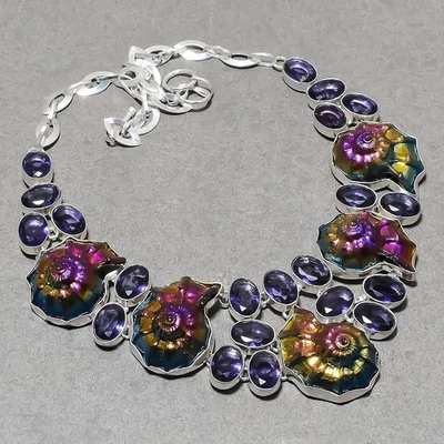 Collana gioielli fatti a mano pietra preziosa ametista africana fossile... - Immagine 1 di 4