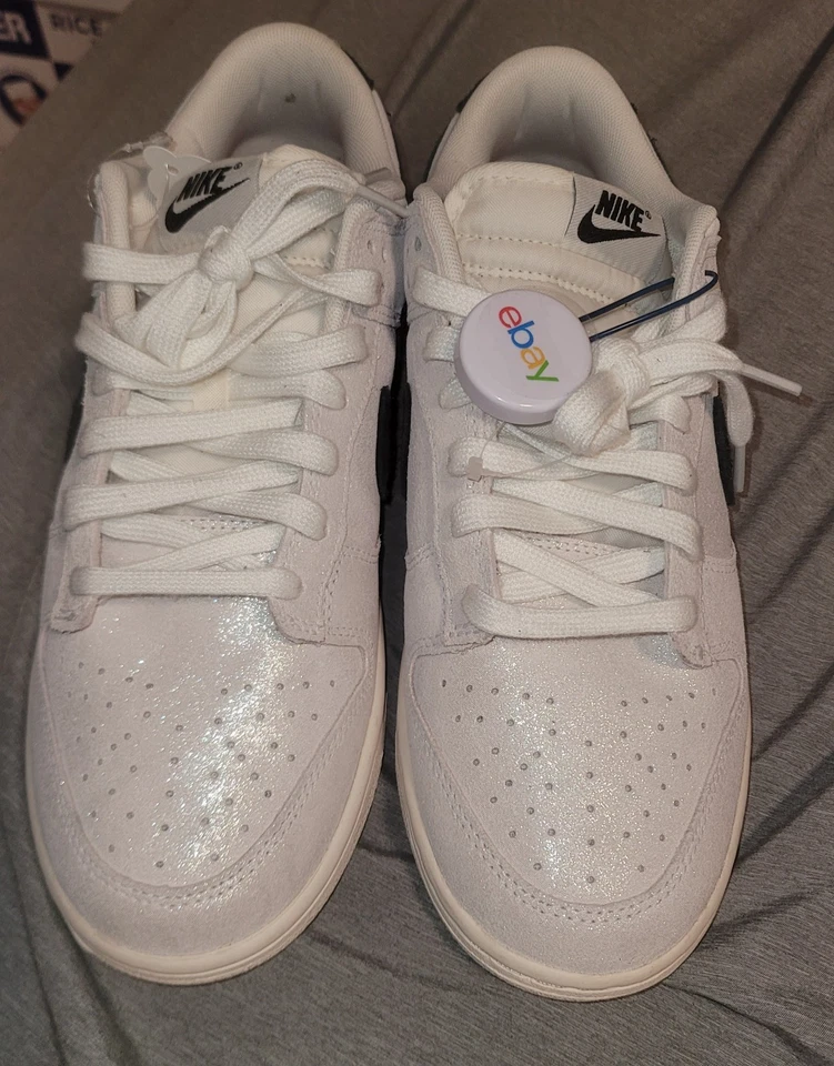 Nike Dunk Low SE Branco Camurça Brilhante Preto Xadrez Feminino Tamanho 11.5 - Imagem 1 de 4