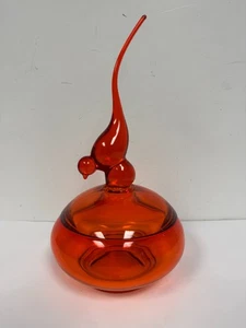 Viking MCM Red Glass Long Tail Bird Candy Dish Lidded Bowl 11.5" H RARE! - Picture 1 of 8