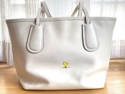 COACH x PEANUTS Snoopy Woodstock Tote Bag  White Leather Limited Edition Used - Image 1 of 4