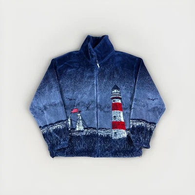 Vintage Milton Funwear Nautical Fleece Jacket Size M All Over Print Full Zip - Image 1 of 4