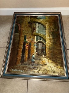 Artist Signed Oil On Canvas, Archway Entrance into Town - Picture 1 of 3