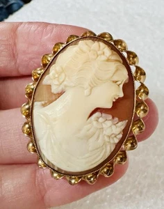 Vintage Semco 10K Yellow Gold Lady Cameo Brooch Pin Pendant ~ 6 Grams - Picture 1 of 10