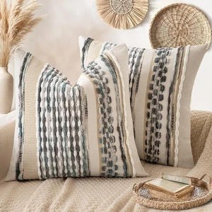 Pack of 2 Boho Decorative Throw Pillow Covers 18x18 Farmhouse Cushion Case St... - Picture 1 of 6