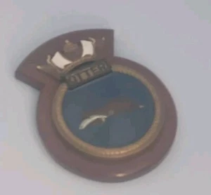 Original Vintage HMS OTTER Royal Navy Ship Cast Metal TAMPION Plaque Crest - Picture 1 of 1