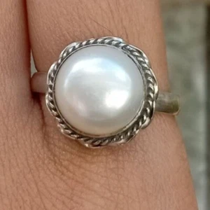 Natural Pearl Gemstone 925 Sterling Silver Handmade Ring Gift For Wedding F-72 - Picture 1 of 6