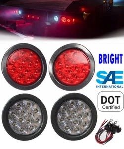 4 Remorque Camion Ronde LED Lumière 2 ROUGE 2 BLANC 4" STOP ARRIÈRE BROUILLARD INVERSÉ - Photo 1/10