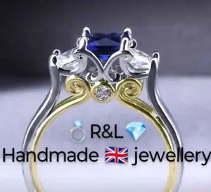 CJ: Woman 2 Tone Gold Ring. Size N-O. Antique Style Lab-Created Blue Sapphire - Picture 1 of 9