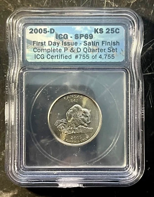 2005-D Washington Quarter Kansas ICG SP69 Satin Finish-Inaugural Year! - Image 1 of 2