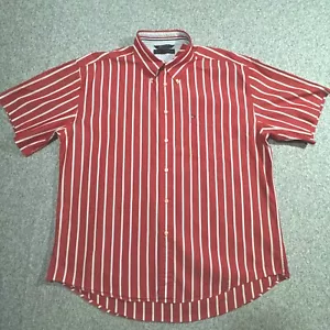 Vintage Tommy Hilfiger Men’s Red Striped Short Sleeve Button Down Shirt Size XL - Picture 1 of 10