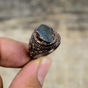 Anillo ajustable electroformado áspero tamaño cobre ajustable labradorita - Imagen 1 de 6