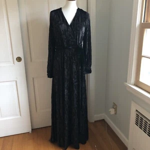 Womens ModCloth Black Vervet Floral Floor Length Dress Wedding Cocktail Black XL - Picture 1 of 6