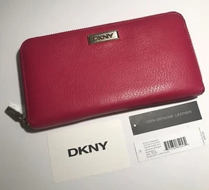 DKNY Pink Fuchsia Soft Leather Long Wallet, Fits Most Phone, Clutch Wallet, Cute - Picture 1 of 8