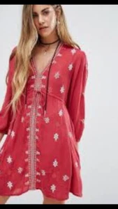 Vestido Free People bordado talla XS ajuste S rojo - Imagen 1 de 3
