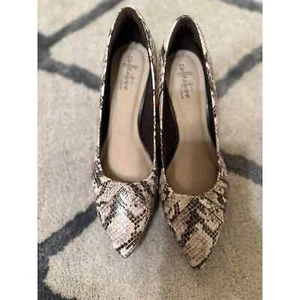 Collection by Clarks Linvale Women's Taupe Snakeskin Leather Pump Heel Size 8P - Picture 1 of 9